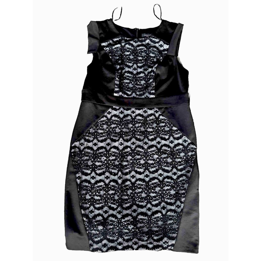 R M Richards Size 14 Black Sequin Lace‎ Panel Knee length Sheath Dress NEW NWT